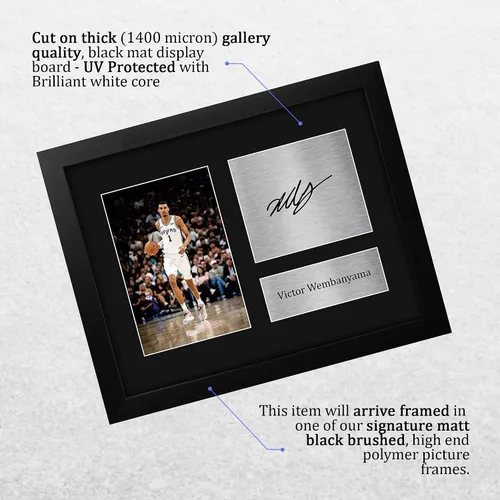 Vista 3 de HWC Trading Victor Wembanyama - Regalos enmarcados impresos con autógrafo firmado para fanáticos del baloncesto, tamaño carta de EE. UU