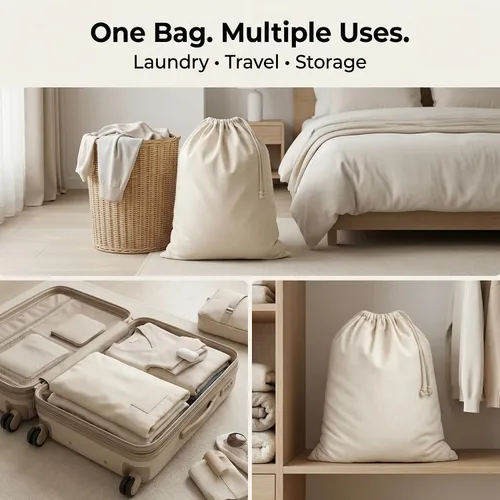 Vista 6 de Urban Villa Bolsa de lavandería 1 paquete de bolsa de lavandería extra grande de lona resistente, bolsas de lavandería de algodón natural, multiuso