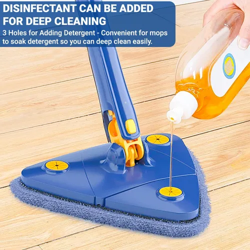 Vista 5 de Trapeador de limpieza ajustable giratorio de 360 grados con 6 cabezales, triángulo telescópico para lavar el suelo, mango largo extensible
