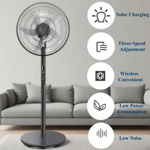 Vista 3 de Ventilador de pedestal oscilante con control remoto, ventilador de pie recargable solar, ventiladores para exteriores con panel solar, ventiladores