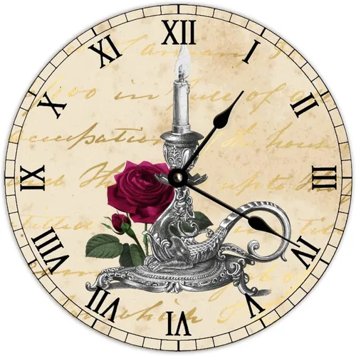 Vista 7 de Reloj de pared retro francés vintage con diseño de bruja y cráneo de bruja, reloj de pared de madera, funciona con pilas, decoración de pared