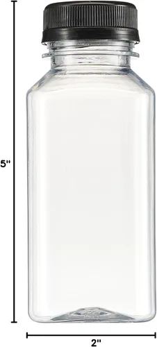 Vista 8 de GUSTO 25 botellas de jugo de plástico reutilizables con tapas, etiquetas, cepillo y embudo de silicona, botellas de plástico transparente con tapas