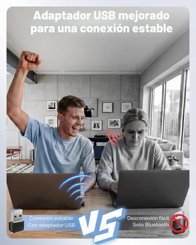 Vista 2 de Ngsod Auriculares Bluetooth V5.4, USB Dongle auricular inalámbrico con micrófono para el trabajo 500mAh Charging Case,50H Talk Time,Dual connect &