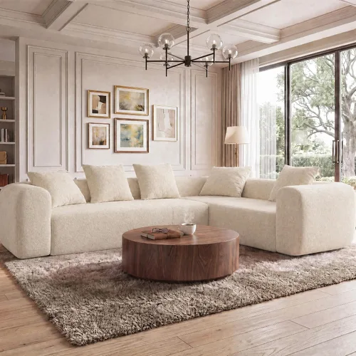 Vista 29 de Claiks Sofá modular deshuesado de 123 pulgadas, sofá en forma de L para sala de estar, sofá moderno de asiento profundo de 3 plazas, tela de Gris