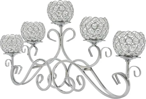 Vista 10 de Portavelas de cristal con 3 brazos, cuenco de cristal dorado, candelabro, centros de mesa para comedor, sala de estar, candelabros, velas de té