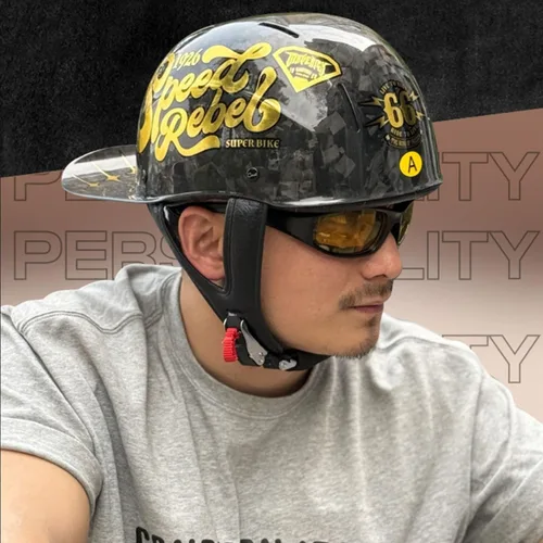 Vista 7 de Gorra de béisbol para motocicleta, medio casco para adultos, hombres y mujeres, cara abierta, retro, casco de motocicleta aprobado por DOT, carcasa