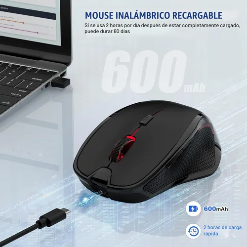 Vista 5 de Mouse inalámbrico Bluetooth para Mac Pro MacBook Air, mouse recargable con mouse Jiggler, interruptor de 3 modos Bluetooth 5.2/3.0 y receptor Ratón