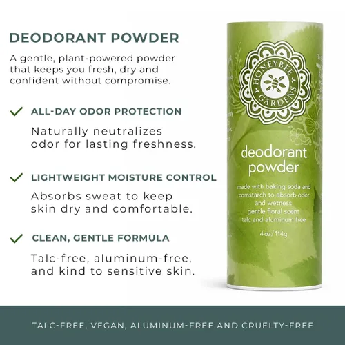 Vista 2 de Honeybee Gardens - Desodorante en polvo, aluminio y libre de talco, 4 oz/114 g