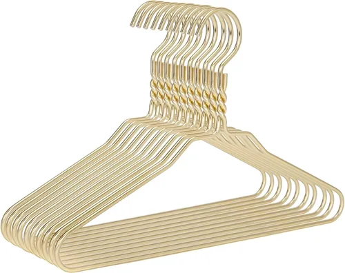 Vista 9 de Hermosas perchas de metal de aluminio dorado resistentes (paquete de 10 unidades, dorado)