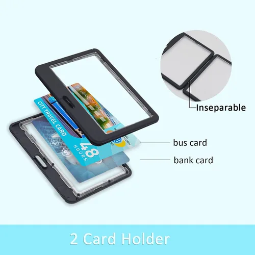Vista 4 de Paquete de 3 soportes horizontales para tarjetas de identificación transparentes de doble cara, impermeable, resistente, para tarjetas