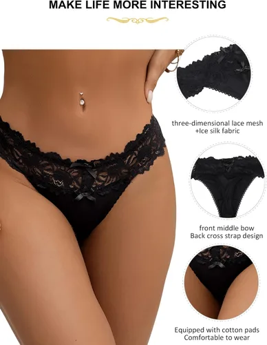 Vista 88 de ohyeah Tangas sexy de encaje tangas bragas de tiro bajo ropa interior para mujer de algodón entrepierna braga tangas bragas 4-18