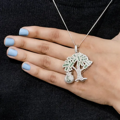 Vista 6 de Octa Pearl - Colgante de circonita cúbica blanca y verde de 3.16 quilates hecho a mano para el árbol del dinero, para mujeres u hombres en plata