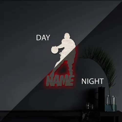 Vista 5 de Regalo de baloncesto personalizado, decoración única del hogar, luz nocturna LED personalizada con nombre para niños, entrenadores, hombres, niñas