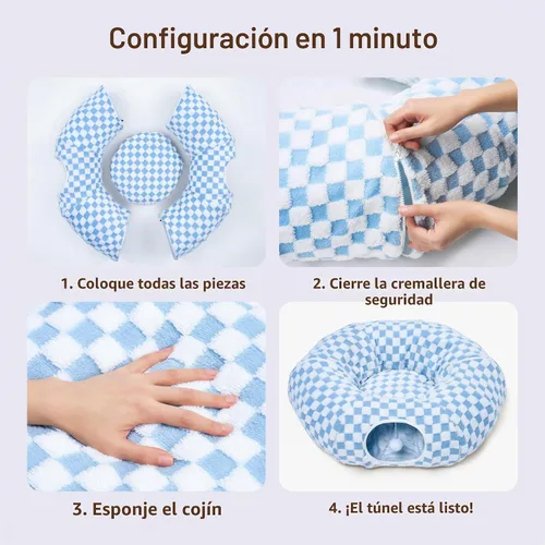 Vista 7 de Meowfia Túnel interior para gatos con cama de rosquilla, gran espacio de juego flexible para múltiples mascotas, forma de círculo o serpiente, salón