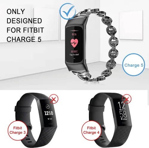 Vista 6 de Wearlizer Compatible con Fitbit Charge 6/Charge 5, correas ajustables de metal de alta calidad, pulseras elegantes, accesorios lindos, correas