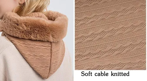 Vista 4 de Gorro de forro polar holgado de una pieza para mujer, bufanda con cordón, cálido, con capucha, pasamontañas de invierno