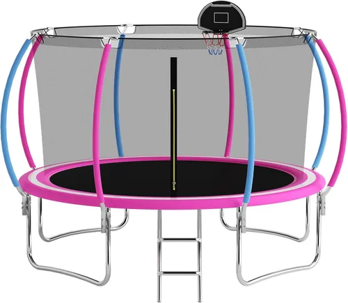 Vista 9 de Trampoline with Net 10FT 12FT 14FT ASTM Approved 500LBS Negro-3