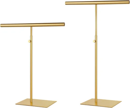 Vista 6 de Varku Soporte de exhibición de bolso, paquete de 2 soportes de mesa dorados pulidos para exhibir, soporte de exhibición de monedero de altura