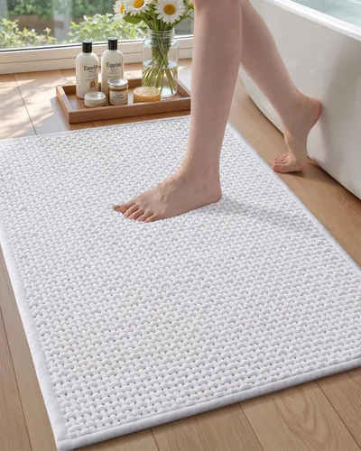 Vista 15 de Color&Geometry Tapete de baño con parte trasera de goma de 24 x 16 pulgadas, antideslizante, lavable a máquina, alfombra bohemia de felpilla suave