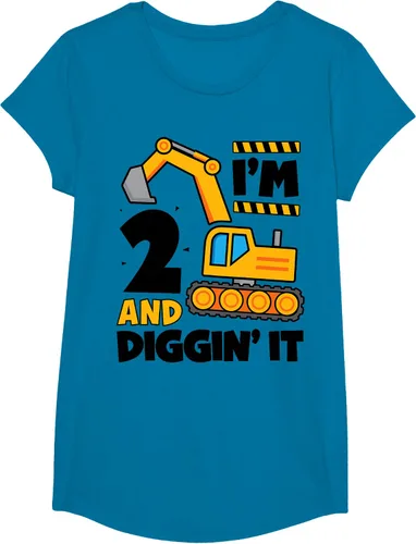 Vista 14 de Kids 2 Two and Digging It 2nd Birthday Boy Construction Excavator T-Shirt, Gris Gris Oscuro