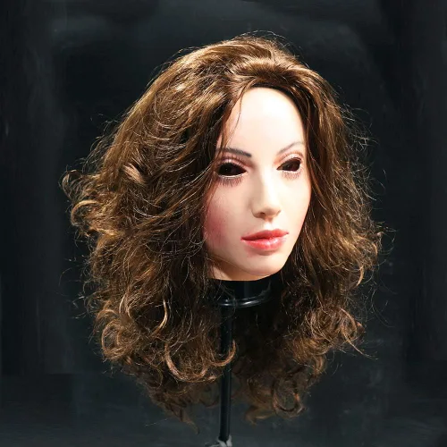 Vista 4 de HENGYUTOYMASK Máscara de látex para mujer, de cabeza completa, para mujer, máscara facial cruzada con peluca, disfraz de Acción de Gracias y Navidad