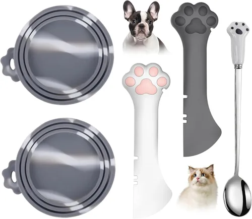 Vista 10 de Juego de 5 tapas y cucharas para latas de comida para mascotas, fundas de silicona para latas de comida para perros y gatos 2 lids fit most cans
