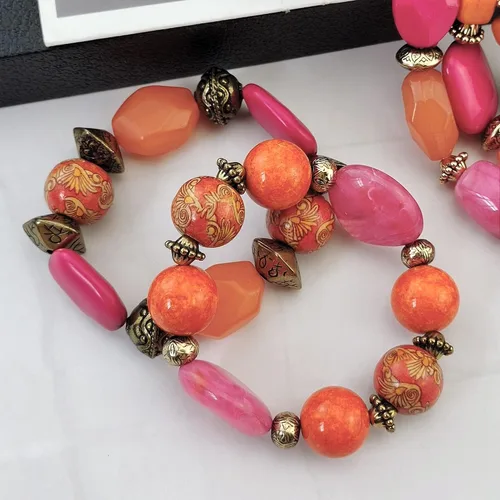 Vista 6 de Conjunto BOCAR de collar robusto de 3 capas con cuentas de múltiples y aretes, para mujer