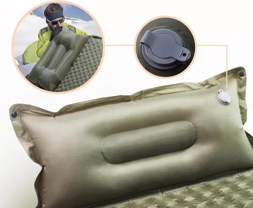 Vista 3 de Colchoneta de dormir doble para acampar con almohada, colchón de espuma viscoelástica de 2 pulgadas para 2 personas, almohadilla de campamento