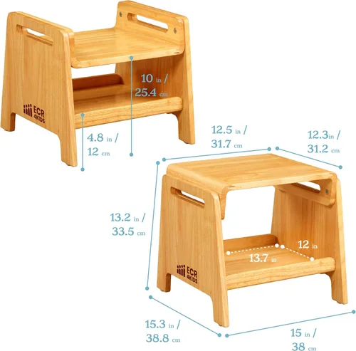 Vista 2 de ECR4Kids Taburete ajustable para sentarse o escalonar con almacenamiento, madera, muebles para niños, miel