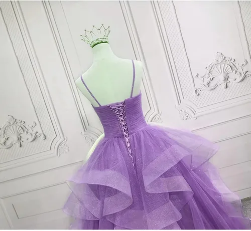 Vista 9 de ZSHAOLHYJYZS Vestidos de graduación de tul con purpurina 2024 con tirantes delgados, vestido de baile para mujer, vestidos largos de regreso a casa