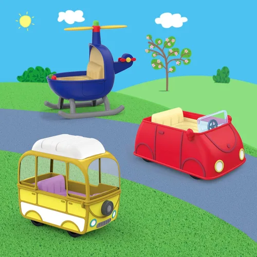 Vista 8 de Peppa Pig Peppa's Little Vehicle Playset para niñas y niños, incluye helicóptero, cámper y automóvil, y juego de 5 figuras, juguetes preescolares, a