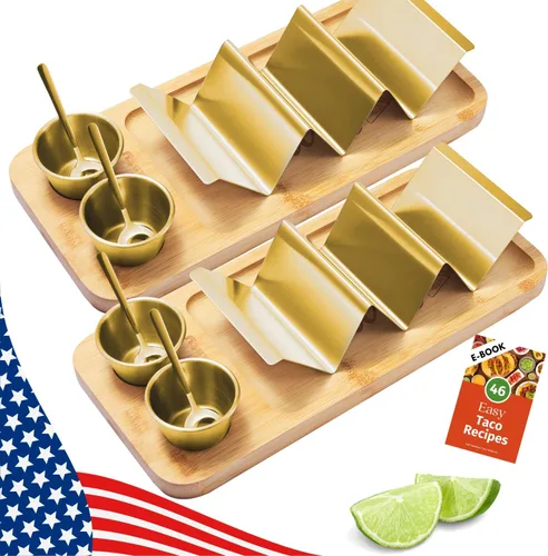Vista 10 de Kit de Soportes para Tacos, Set 3-en-1 - Soporte para Concha de Taco + Bandeja de Servicio + Taza para Salsa, Plato de Presentación para Tacos