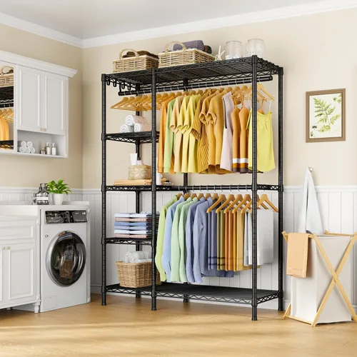 Vista 4 de Ulif F2 - Perchero de ropa de 5 niveles, perchero resistente para dormitorio, organizador de almacenamiento de clóset ajustable independiente, 46.1