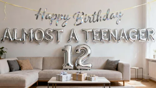 Vista 8 de Decoraciones de cumpleaños número 12 para niños, globos de aluminio con el número 12 de la frase "Almost a teenager", suministros de aniversario