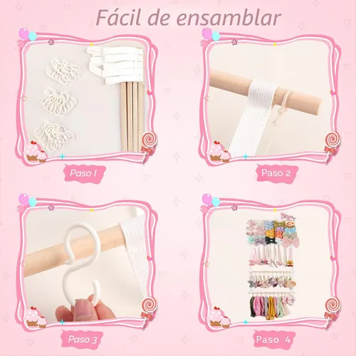 Vista 4 de POVETIRE Organizador de lazos para el pelo con soporte para diadema para niñas, organizador de almacenamiento para diademas y accesorios para bebé