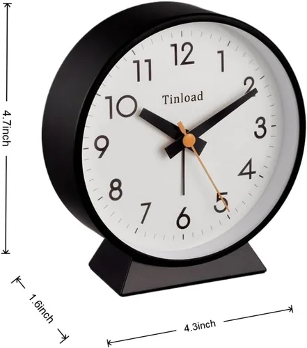 Vista 3 de Tinload Reloj despertador analógico retro antiguo de 4.5 pulgadas, funciona con pilas, pequeño reloj silencioso de mesita de noche, iluminado bajo