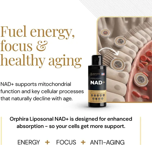 Vista 3 de Orphira - Suplemento liposomal líquido NAD+ - 10 veces mejor absorción para energía celular, claridad mental, envejecimiento saludable y apoyo