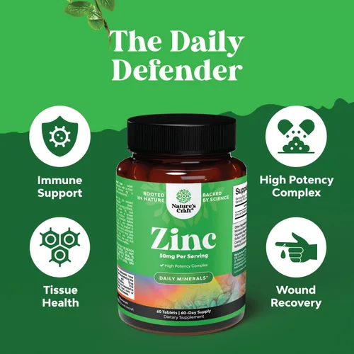 Vista 2 de Suplemento de apoyo inmunológico de zinc de 50 mg – Suplemento complejo de zinc para el sistema inmunológico y para mejorar el cabello, la piel