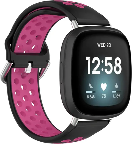 Vista 11 de BabyValley Correa compatible con Fitbit Versa 4/Versa 3/Sense Banda de silicona + conector de metal Correa de pulsera transpirable Correa de reloj