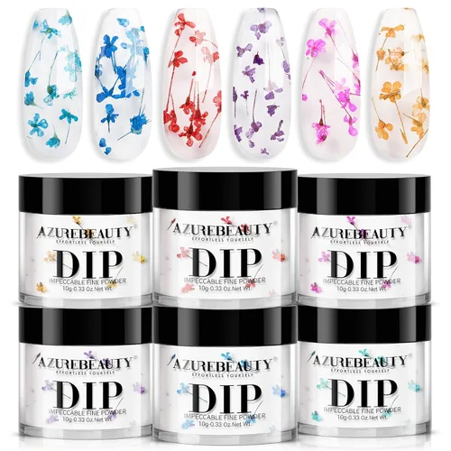 Vista 19 de AZUREBEAUTY - Juego de uñas en polvo para inmersión, rojo navideño, borgoña, rosa, baya, brillo, blanco, plata, purpurina, 6 colores, kit