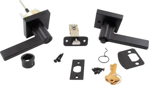 Vista 2 de Stone Harbor Hardware Vienna - Manija de puerta con roseta cuadrada, pestillo de entrada, llave SC, negro mate