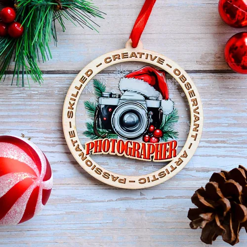 Vista 3 de Adorno de Navidad para fotógrafo, adorno de fotógrafo para árbol de Navidad, regalo de Navidad para amantes de la cámara, recuerdo para entusiastas