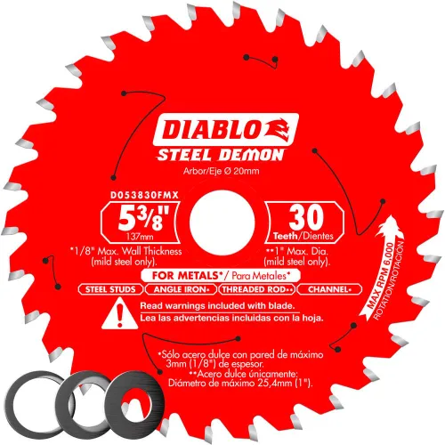 Vista 19 de Diablo Hoja de sierra Demon de acero para metal mediano – 5-1/2 pulgadas de diámetro, 30 dientes TCG, eje de 20 mm, corte de .059 pulgadas, ángulo