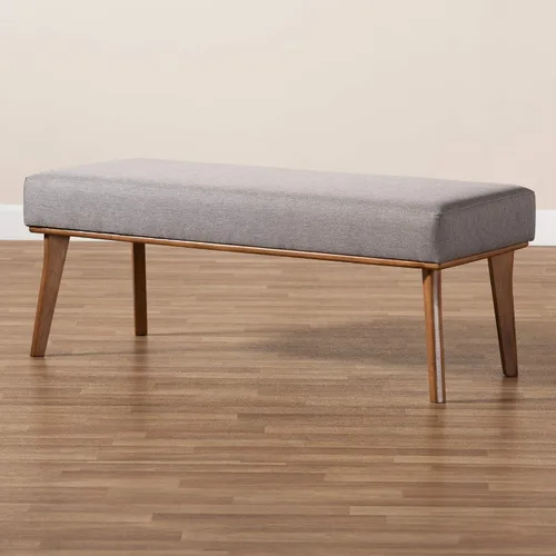 Vista 6 de Baxton Studio Odessa - Banco de comedor tapizado de tela gris y acabado marrón nogal, banco de comedor de madera