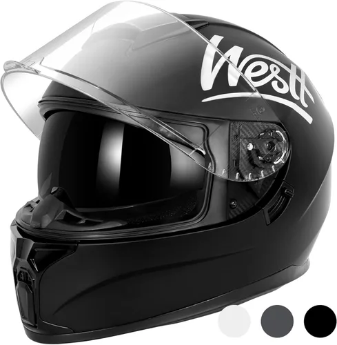 Vista 8 de Westt Cascos de Motocicleta Compactos – con Doble Visera, Aprobado por DOT, Casco Integral para Hombres, Mujeres y Adultos, Ligero Storm X Gris