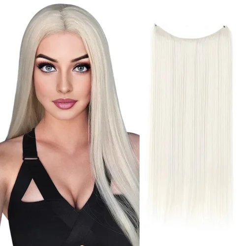 Vista 13 de SARLA Extensiones de cabello con alambre invisible de reflejos cortos rectas postizos sintéticos diadema transparente ajustable para mujeres 14