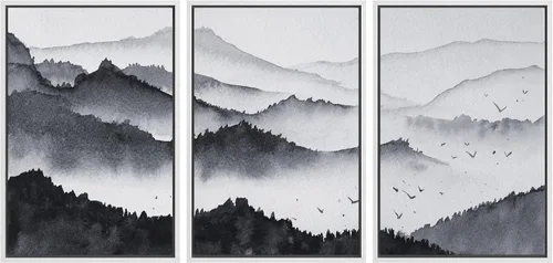 Vista 38 de NWT Lienzo enmarcado para pared, juego de arte en acuarela pastel, bosque de montaña oscura, naturaleza silvestre, ilustraciones de arte moderno