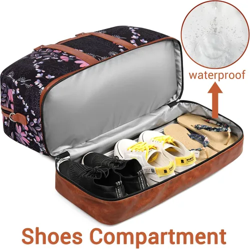 Vista 49 de IBFUN Bolsas de fin de semana para mujer, bolsa grande de lona para viaje, bolsa de viaje con compartimento para zapatos, 21 pulgadas, juego de 3