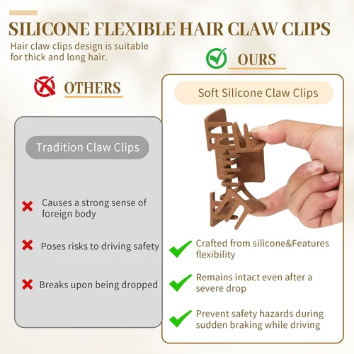 Vista 3 de 4 Pcs Flexible Hair Clip, 4.1Inch Soft Flexible Hair Claw Clip for Hat Brown Red
