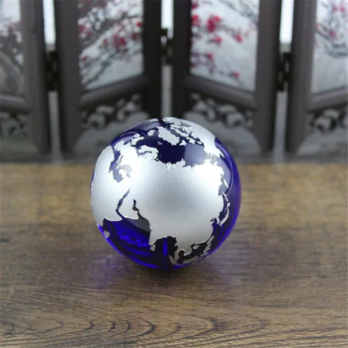 Vista 5 de Mármoles de cristal Globo de la Tierra Mapa del mundo Cristales de cuarzo Esfera Terrario Escritorio Adornos Náutica Decoración del Hogar... (Plata)